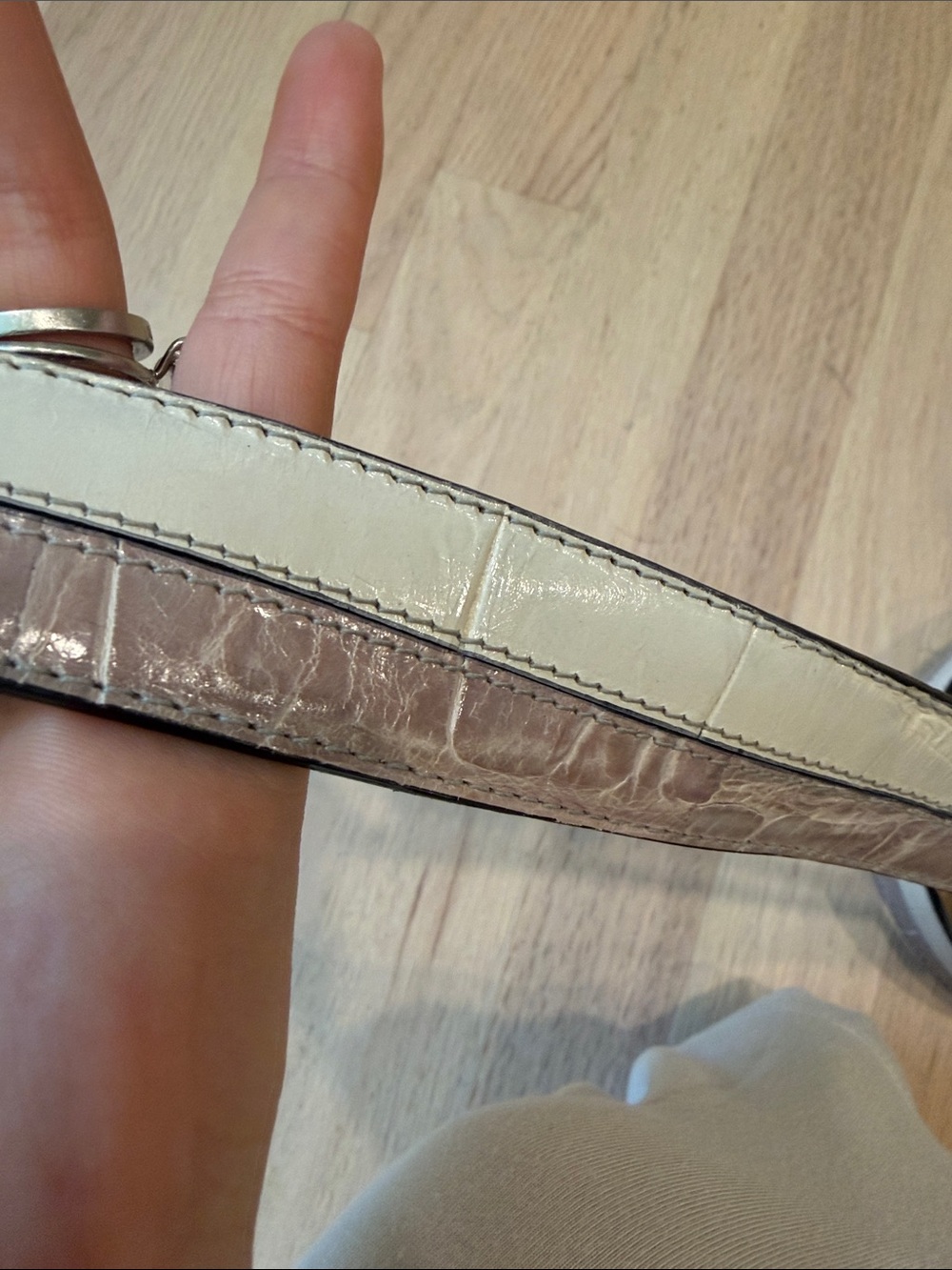 REAL ALLIGATOR Mauri Two-Tone Cream and Taupe Croc-Embossed Leather Strap